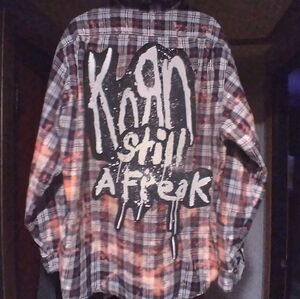 Upcycled Bleached Flannel Shirt W/ Custom KORN back Patch
